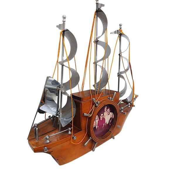 1950s Vintage Wooden Boat Sailing Yankee Clipper Ship Wood Mantel (No Clock) - Picture 2 of 16